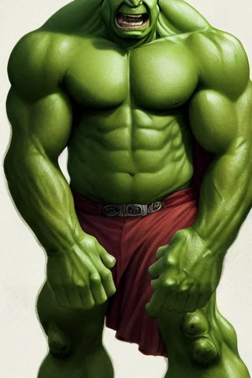 Prompt: Michael Scott as Hulk, Hulk costume, Michael Scott hairstyle, Hulk body type, Michael Scott Face, calm, grumpy, portrait, masculine figure, highly detailed, digital painting, artstation, concept art, smooth, sharp focus, illustration, cinematic lighting, art by artgerm and greg rutkowski and alphonse mucha