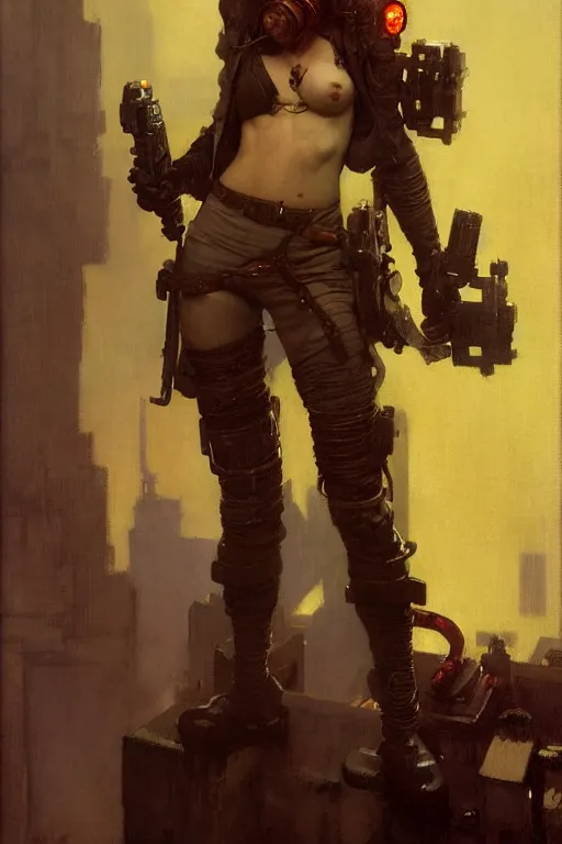 Image similar to full character portrait max mad cyberpunk, machinist tech solider girl character design, painting by gaston bussiere, katsuya terada, nc wyeth, greg rutkowski, craig mullins, vermeer, frank frazetta, tom of finland, trending on artstation, jeffery catherine jones