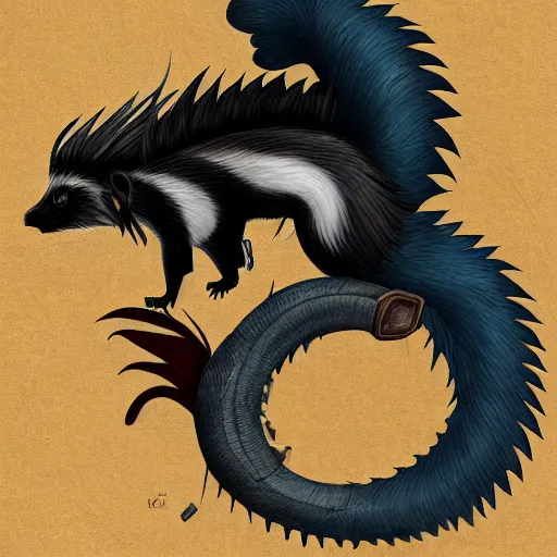 Image similar to digital painting of a skunk that was just transformed into a dragon