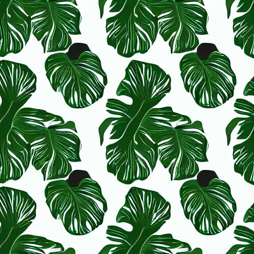 Image similar to symmetry, repeating pattern seamless. monstera, hand drawn, green, flat color, minimalistic, leaf design, wall paper