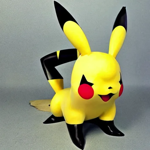 Prompt: Pikachu Sculpture made out of metal