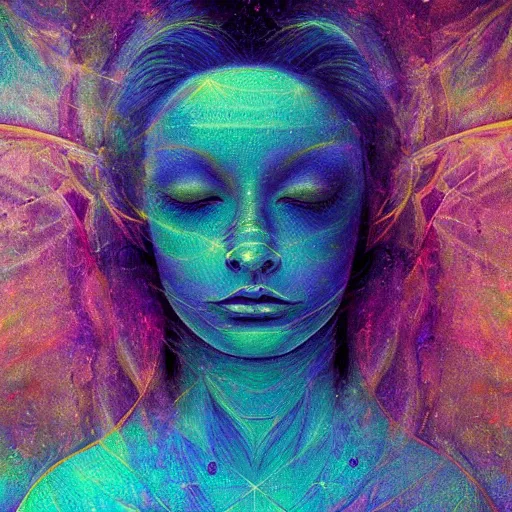 Image similar to beautiful detailed artistic portrait of a person travelling between different astral planes. reality is more than you think. grainy and rough. fine detail. soft colour scheme. artistic painting by lurid ( 2 0 2 2 ). featured on deviantart.