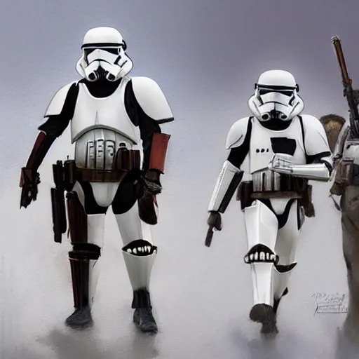 Image similar to extremely long shot of an imperial stormtrooper walking, concept art by Doug Chiang cinematic, realistic painting, high definition, concept art, the Mandalorian concept art style