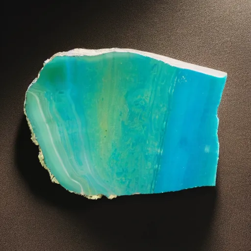 Prompt: studio stock photograph of a slab of turquoise agate on a white background, polished, upright, studio lighting, sharp focus, hd, 8 k