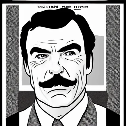 Prompt: tom selleck portrait illustrated by chris ware