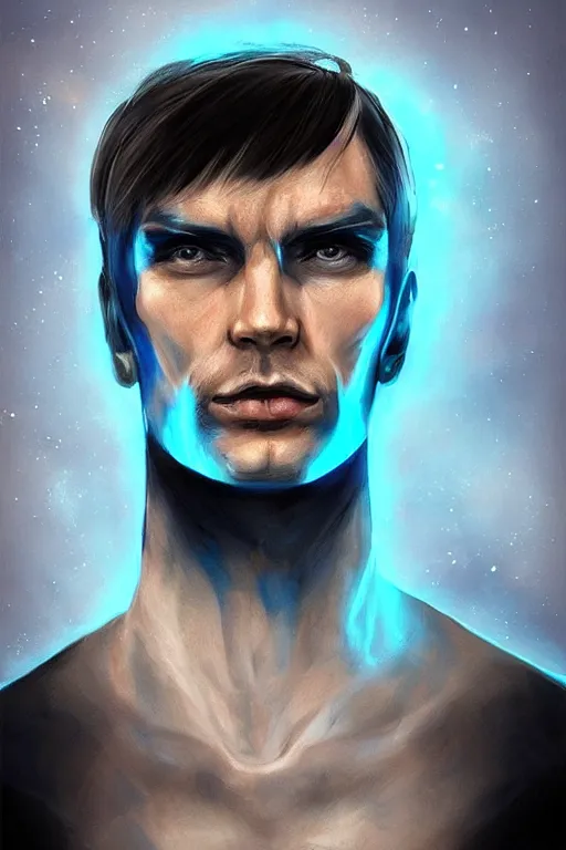 Image similar to portrait from a handsome blue masculine extraterrestrial alien, sci - fi art, trending on artstation