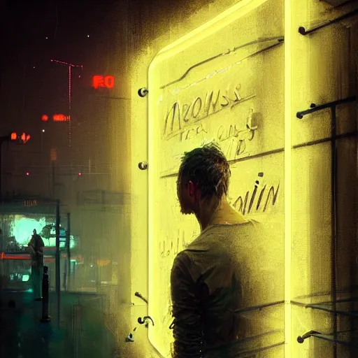 Image similar to the words matthew in a neon sign above a future cyber restaurant, intense glow by ismail inceoglu dragan bibin hans thoma greg rutkowski alexandros pyromallis nekro rene maritte illustrated, perfect face, fine details, realistic shaded, fine - face, pretty face, masterpiece