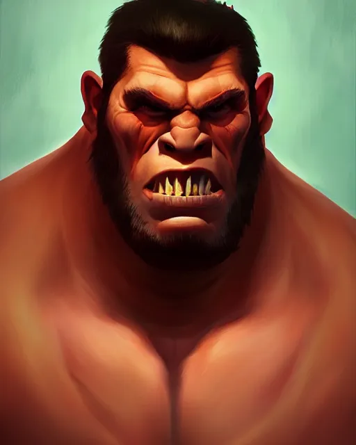 Image similar to « a portrait of a muscular orc, a character portrait by paul kelpe, reddit contest winner, sots art, ilya kuvshinov, 2 d game art, parallax »