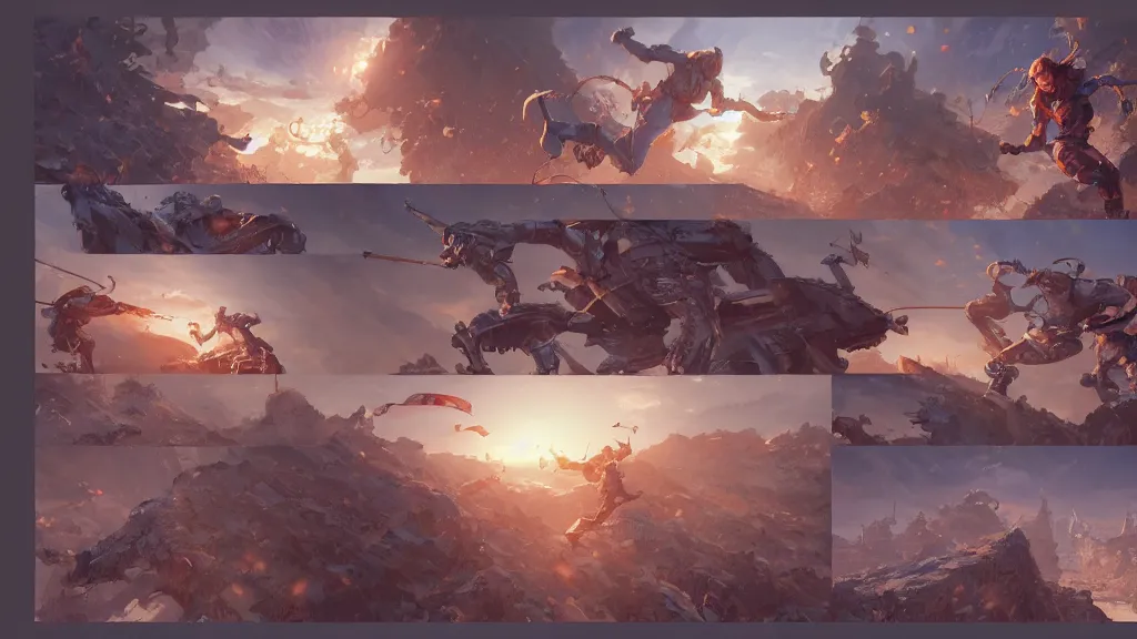Image similar to highly detailed comic spread combination of art styles depicting an impactful action scene with expert design fictional characters, highly detailed, dynamic art by sakimi, moebius, makoto shinkai, murata, james jean, craig mullins, digital painting, masterpiece, best selling, pixiv, volumetric lighting, realistic shaded lighting, 8 k, highly detailed render,