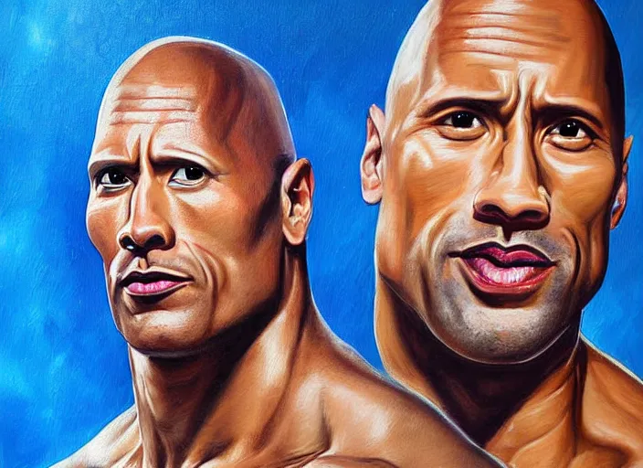 Prompt: a highly detailed beautiful painting of dwayne the rock johnson, by bana, benedick