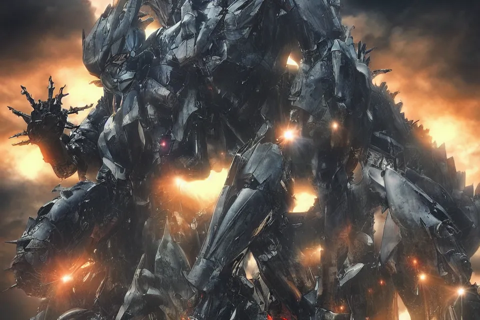 Prompt: Mazinger Z Versus Mecha- Godzilla Versus Dark Guyver Versus Ghost In The Shell Yusuke Murata Yasushi Nirasawa Style, beautiful aesthetic, photorealistic, volumetric lighting, hyperrealistic, octane render, HDR, Production IG Studios Anime Style