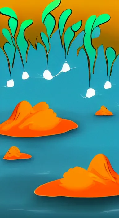 Image similar to orange floating island cartoon app background artwork, digital art, award winning