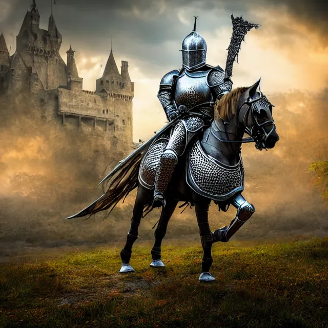 Prompt: knight, fantasy, highly detailed, 4 k, hdr, smooth, sharp focus, high resolution, award - winning photo, photorealistic