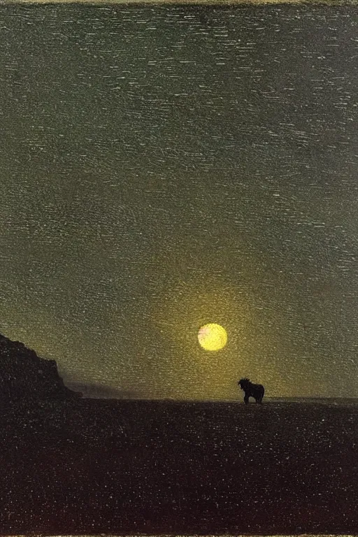 Image similar to black horse running through the starry nighty in a romantic night landscape, caspar david friedrich, arkhip kuindzhi, twilight