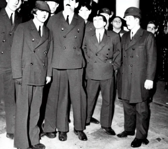 Image similar to Adolph Hitler posing with the Beatles for a photo