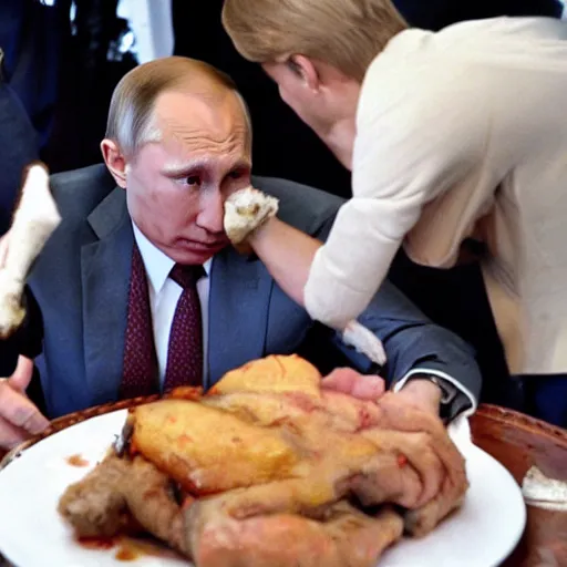 Prompt: photo, vladimir putin eating a human leg