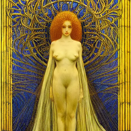 Image similar to a beautiful young medieval queen by jean delville, art nouveau, symbolist, visionary, gothic