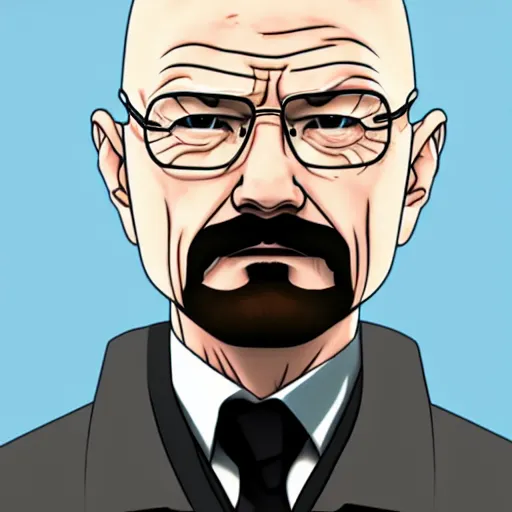 Image similar to Walter White from Breaking Bad in anime art style, highly detailed,