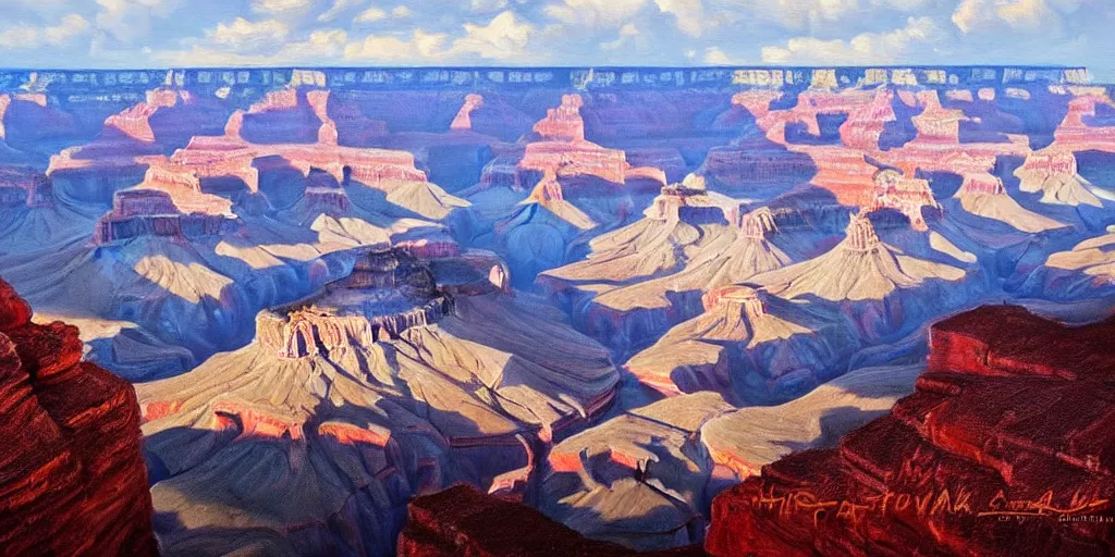 Prompt: Grand Canyon, cinematic lighting, detailed oil painting, hyperrealistic, 8k