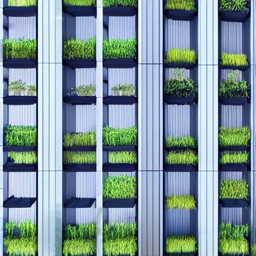 Image similar to vertical farming facade, CG society, architectural rendering, 4k, 8k