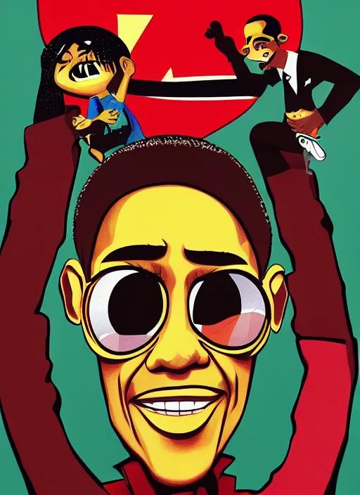 Prompt: obama in the style of gorillaz, jamie hewlett, detailed art