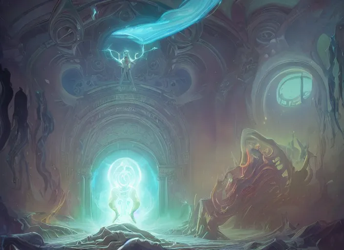 Prompt: an eldritch demigod looking into the astral portal in the great halls of the cosmos in the style of peter mohrbacher and alex grey, human, trending on artstation, unreal engine, ultra hd