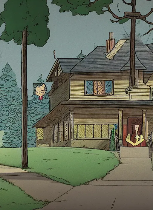 Image similar to a screenshot from Hereditary (2018) as a 1986 Saturday morning cartoon, highly detailed