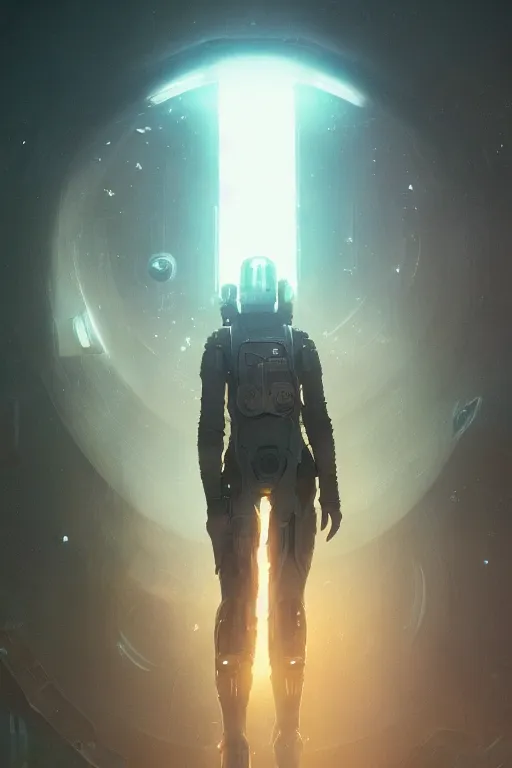 Prompt: a future space explorer from the year 3033, cinematic, portrait, sci-fi, greg rutkowski, lens flare