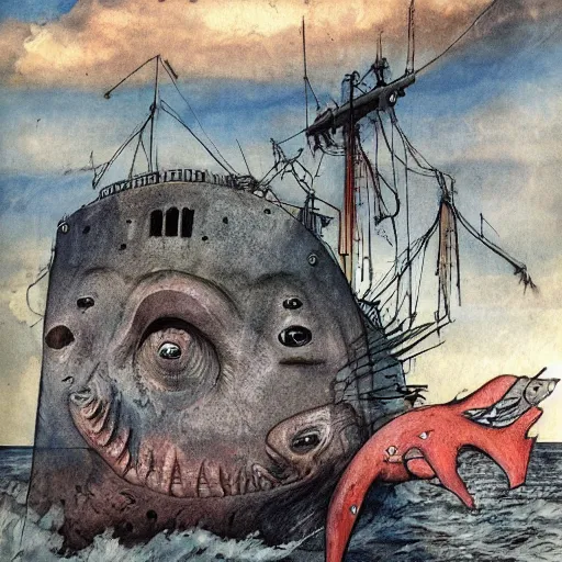 Image similar to monster in the sea by enki bilal