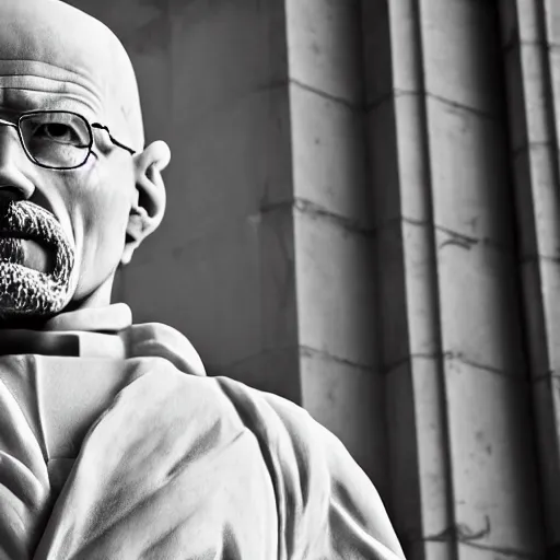 Prompt: marble statue of walter white in a beautiful gothlic, catholic church, low angle shot, cinematic, beautiful, high definition, 4 k