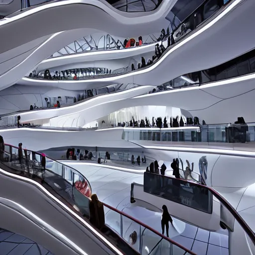 Prompt: extremely detailed stunning beautiful futuristic museum interior by Zaha Hadid