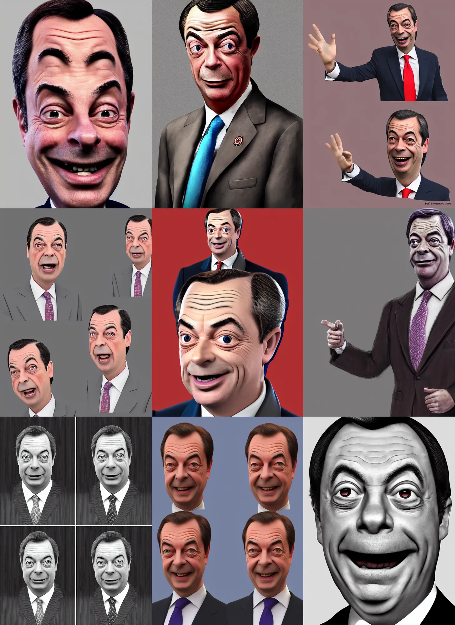 Prompt: character portrait of Nigel Farage playing Mr Bean, digital art, trending on artstation, 4k