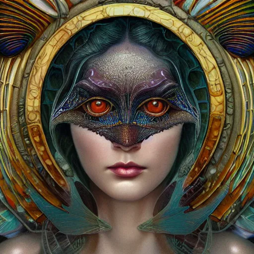 Image similar to beautiful closeup portrait of an art deco faerie queen, glowing eyes. reflective detailed textures, moth wings, highly detailed dark fantasy science fiction painting by tom bagshaw and michael whelan and diego rivera and annie swynnerton and jean delville, elaborate geometric ornament, ancient runes, silver and cool colors. artstation