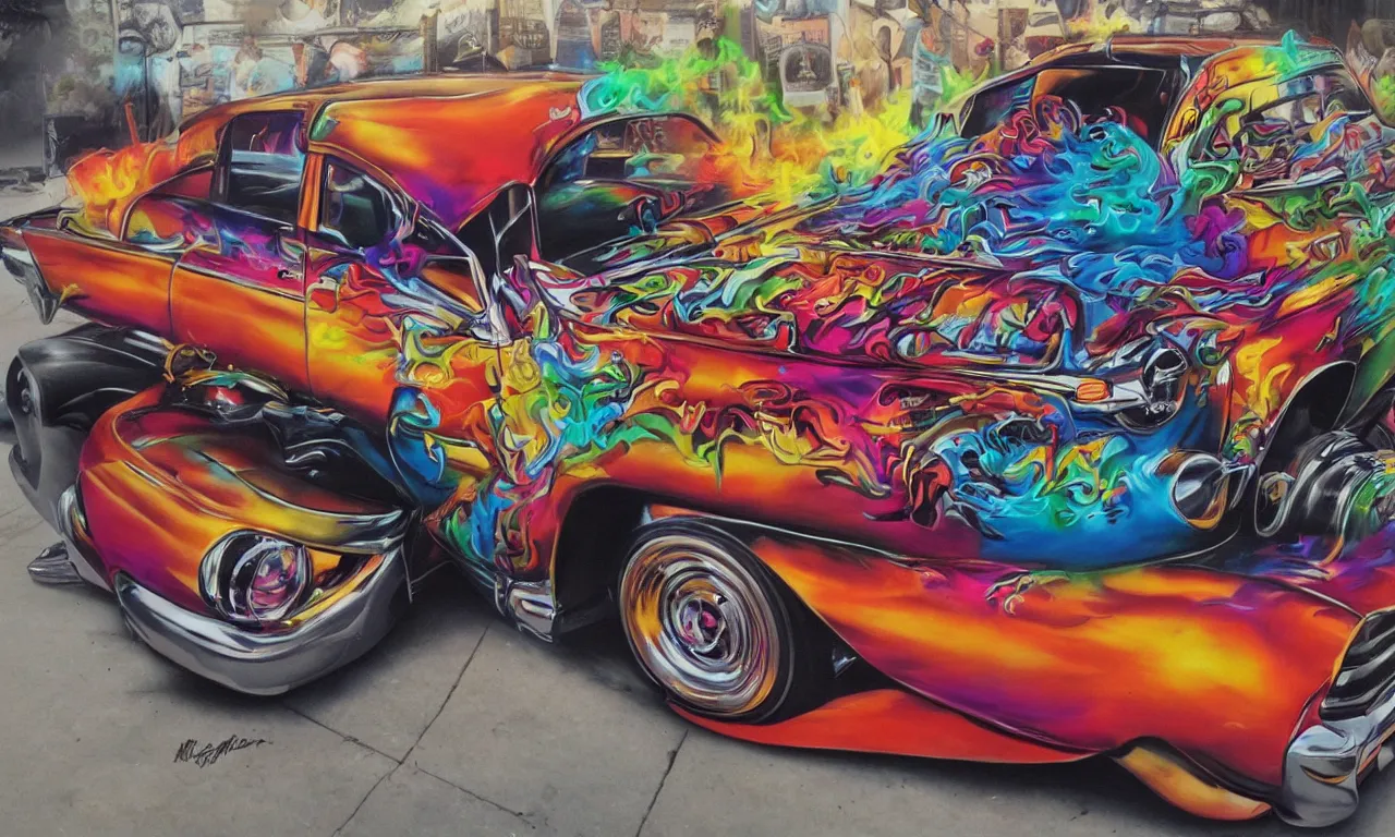 Prompt: Chicano Airbrush Lowrider Art