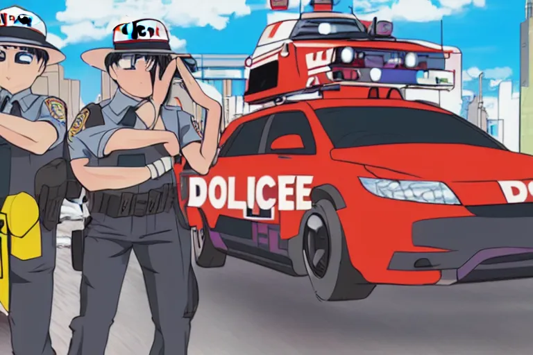 Prompt: donut police cars anime wrapped