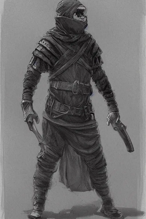 Image similar to concept of a medieval fantasy character that is a robber, by Even Amundsen, pencil