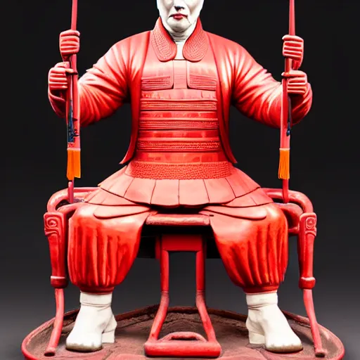 Prompt: museum van damm portrait statue monument made from chinese porcelain brush face hand painted with iron red dragons full - length very very detailed intricate symmetrical well proportioned