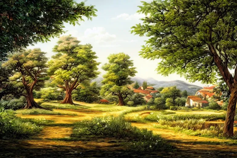 Image similar to Very beautiful french countryside painting by City Hunter anime HD and Naïve Art HD and Toei animation backgrounds, nice lighting, soft and clear shadows, low contrast, perfect