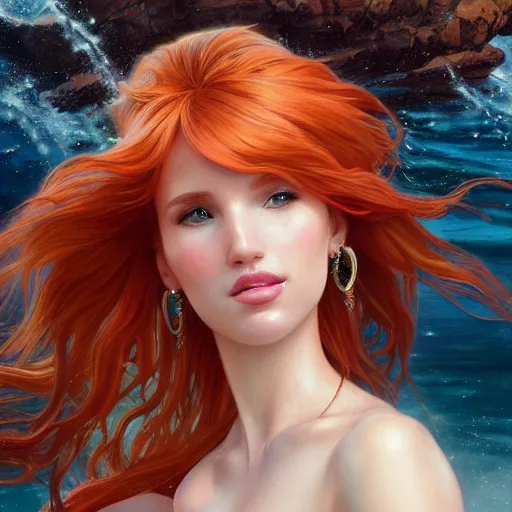 Image similar to ultra realistic illustration, bella thorne as the little mermaid anime, intricate, elegant, highly detailed, digital painting, artstation, concept art, smooth, sharp focus, illustration, art by artgerm and greg rutkowski and alphonse mucha and wlop