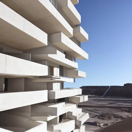 Image similar to habitat 6 7, white lego architect hotel in the dessert, many plants and infinite pool