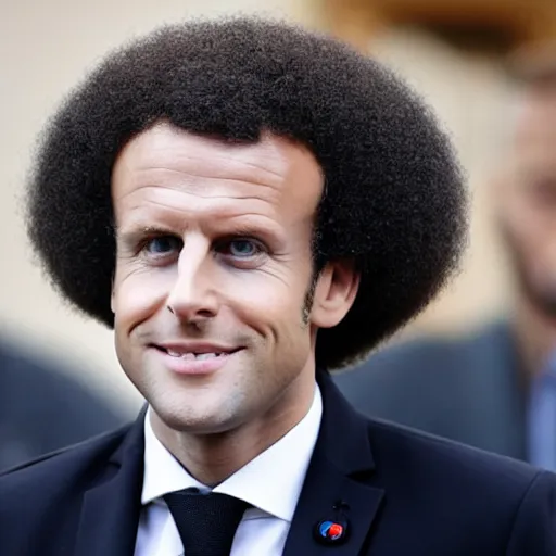 Prompt: Macron with afro hair