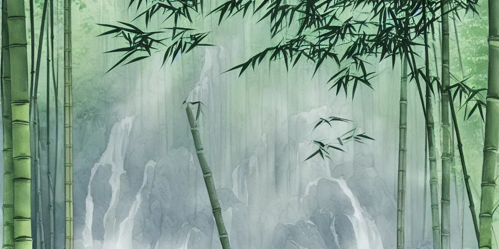Bamboos in the mist - Japanese Watercolor Painting Canvas Print by