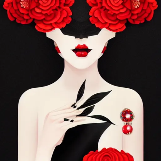 Image similar to detailed concept art painting art deco pattern black red flowers and diamonds by hsiao - ron cheng, bizarre compositions, exquisite detail