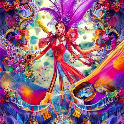 Prompt: an intricately decorated, colorful, mysterious, beautiful carnival hosted by fairies, realistic fantasy illustration