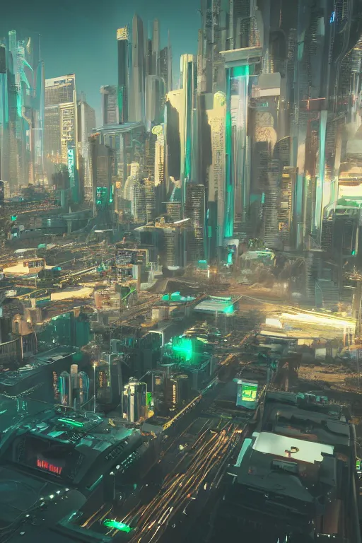 Image similar to cyberpunk city palm beach, a lot of future technologies, flying cars, unreal engine, octane render, epic scale, cinema view, 8 k