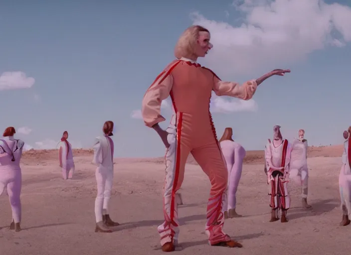 Image similar to still from a feature film by matthew barney, alejandro jodorowsky and wes anderson : : retro futurism, pagan occultism, sideshow circus : : anamorphic lens, kodakchrome : : 8 k