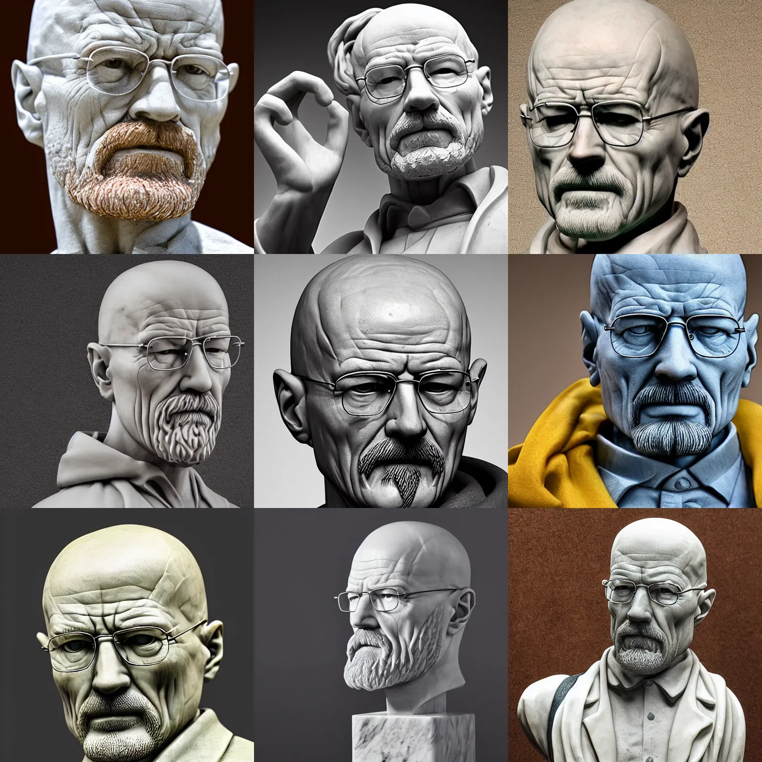 Prompt: Marble sculpture of Walter White by Michelangelo, extremely detailed, award winning statue, 8k photography, featured in National Geographic