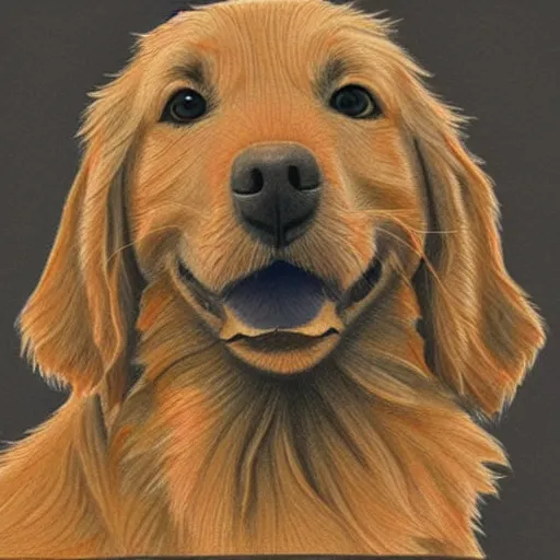 Prompt: finished drawing of a golden retriever, crayons. high details, low poly, artstation trending