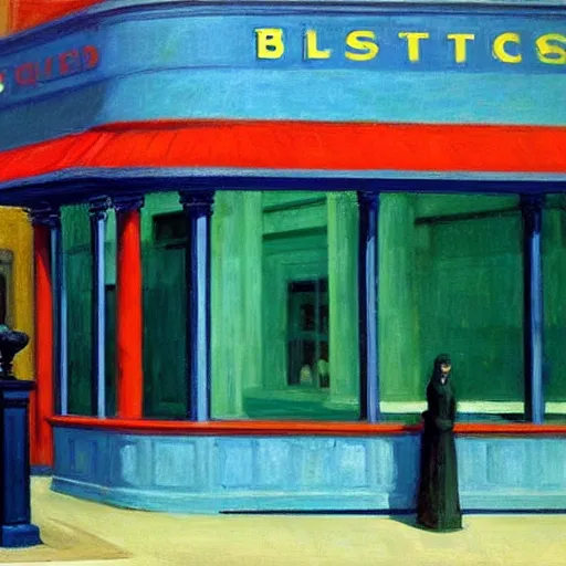 Prompt: blockbuster painted by edward hopper