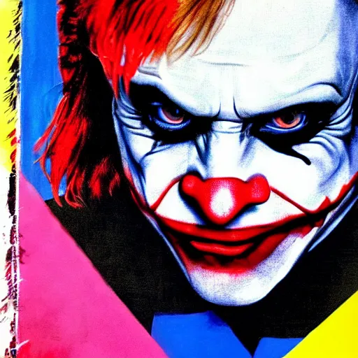 Prompt: angela merkel as joker in dark knight, airbrush art, drew struzan illustration art, key art, movie poster